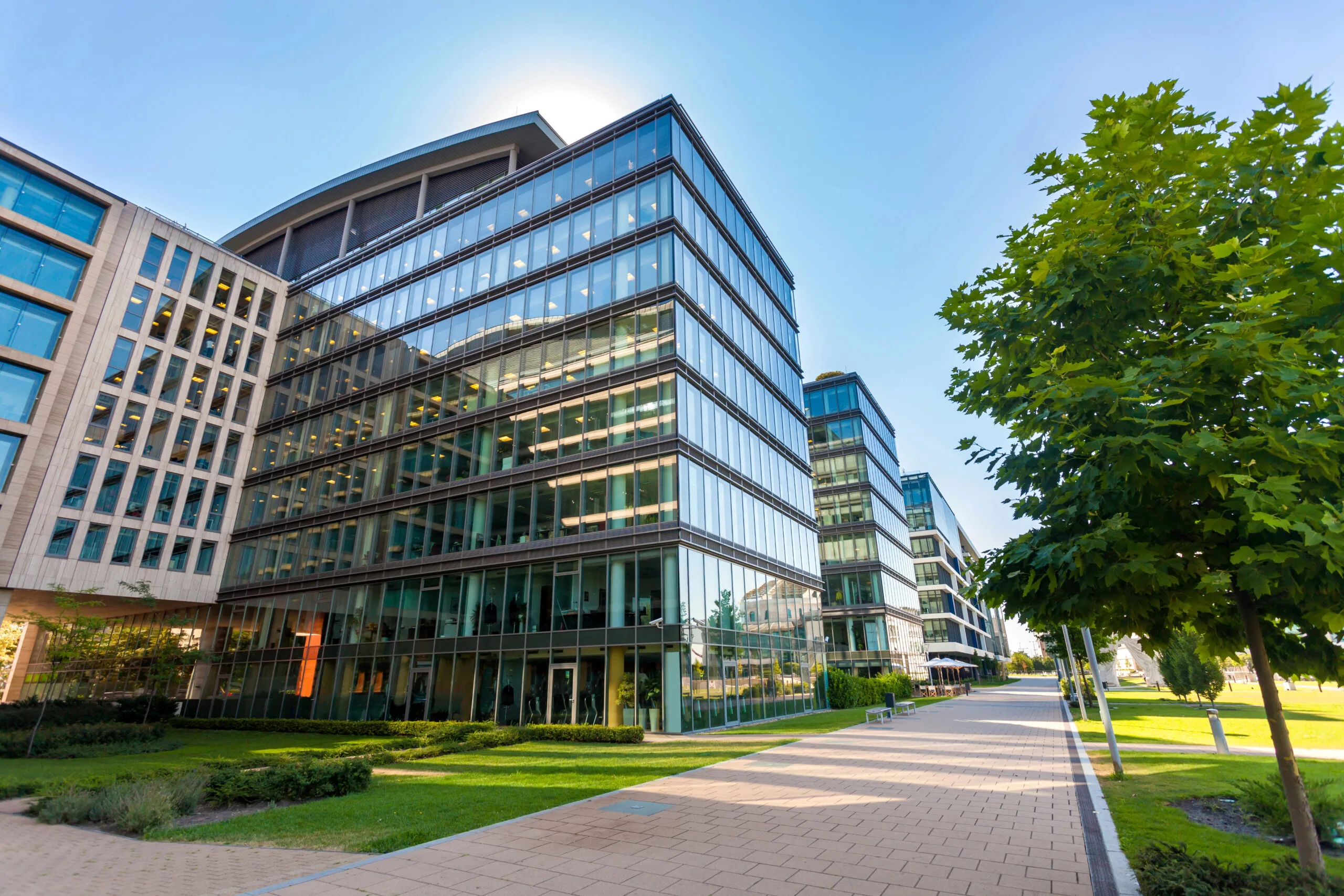 a walkway between two buildings