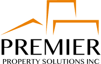 a black and orange logo for premier property solutions